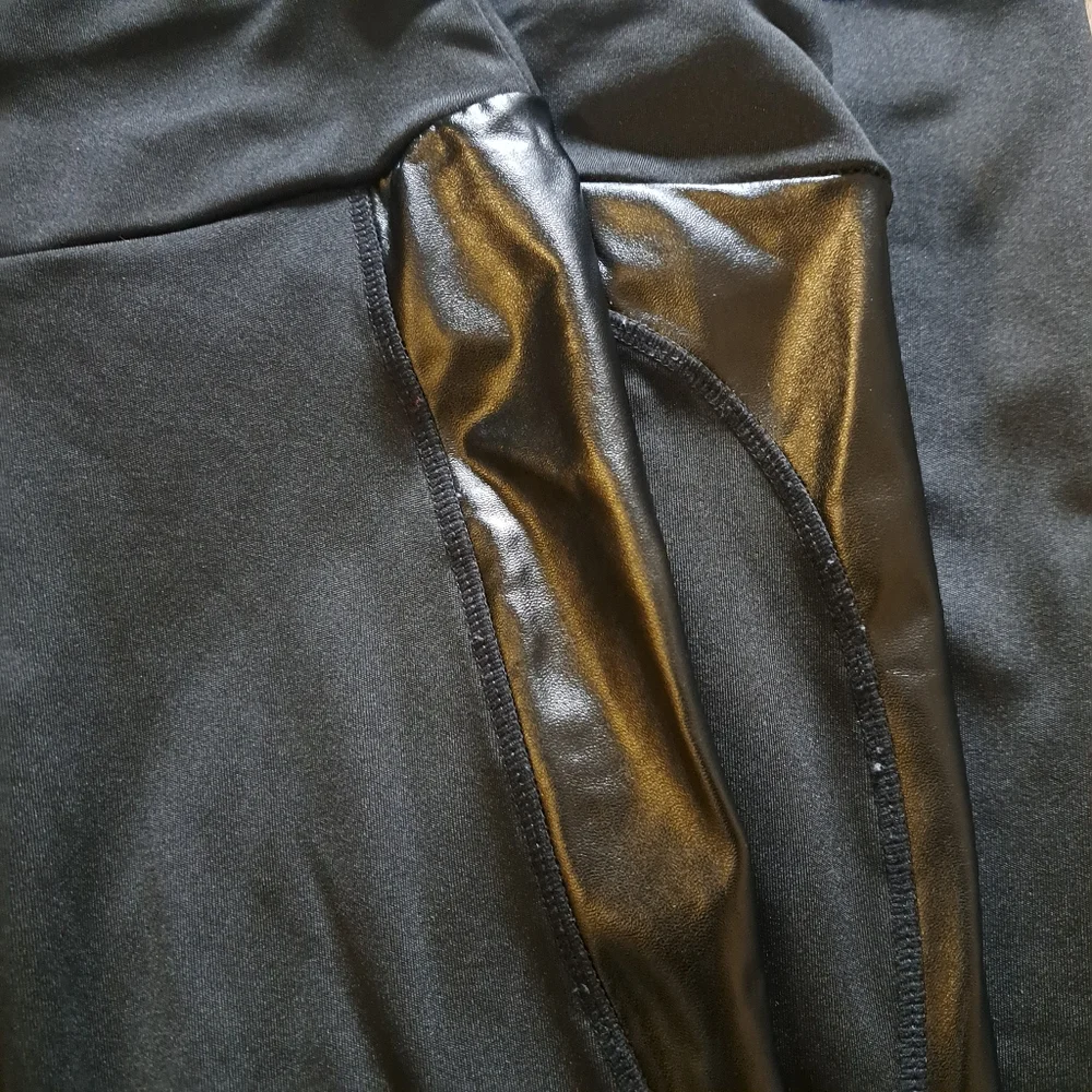 SHEIN Black Leggings Pleather Trim Women's Size XL